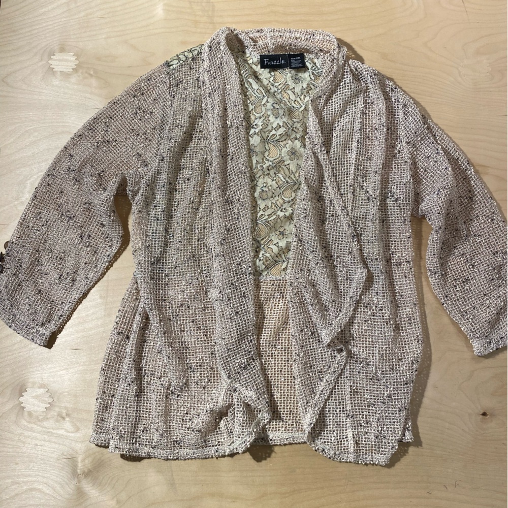 Frazzle Textured Knit Cardigan in Beige XXL (EY)